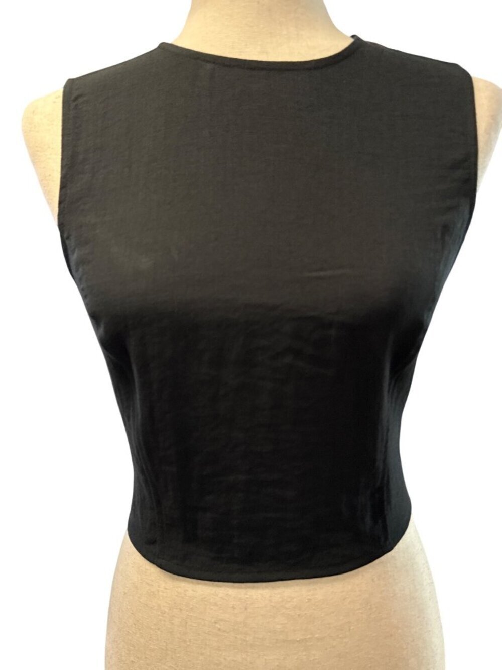 Halara Backless Tie Back Cropped Casual Linen Feel Tank~Size M~Black NWoT L11 07